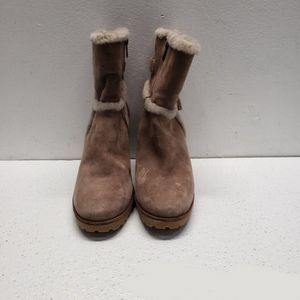 FRYE Jen Brown Suede Leather Shearling Fur Boots Sz 8 EUC